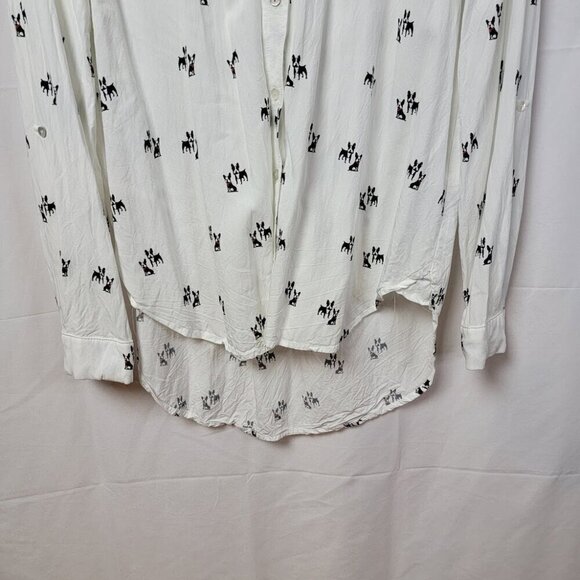 Adorable French Bulldog Print Blouse - Button Front - Size S - Picture 4 of 10